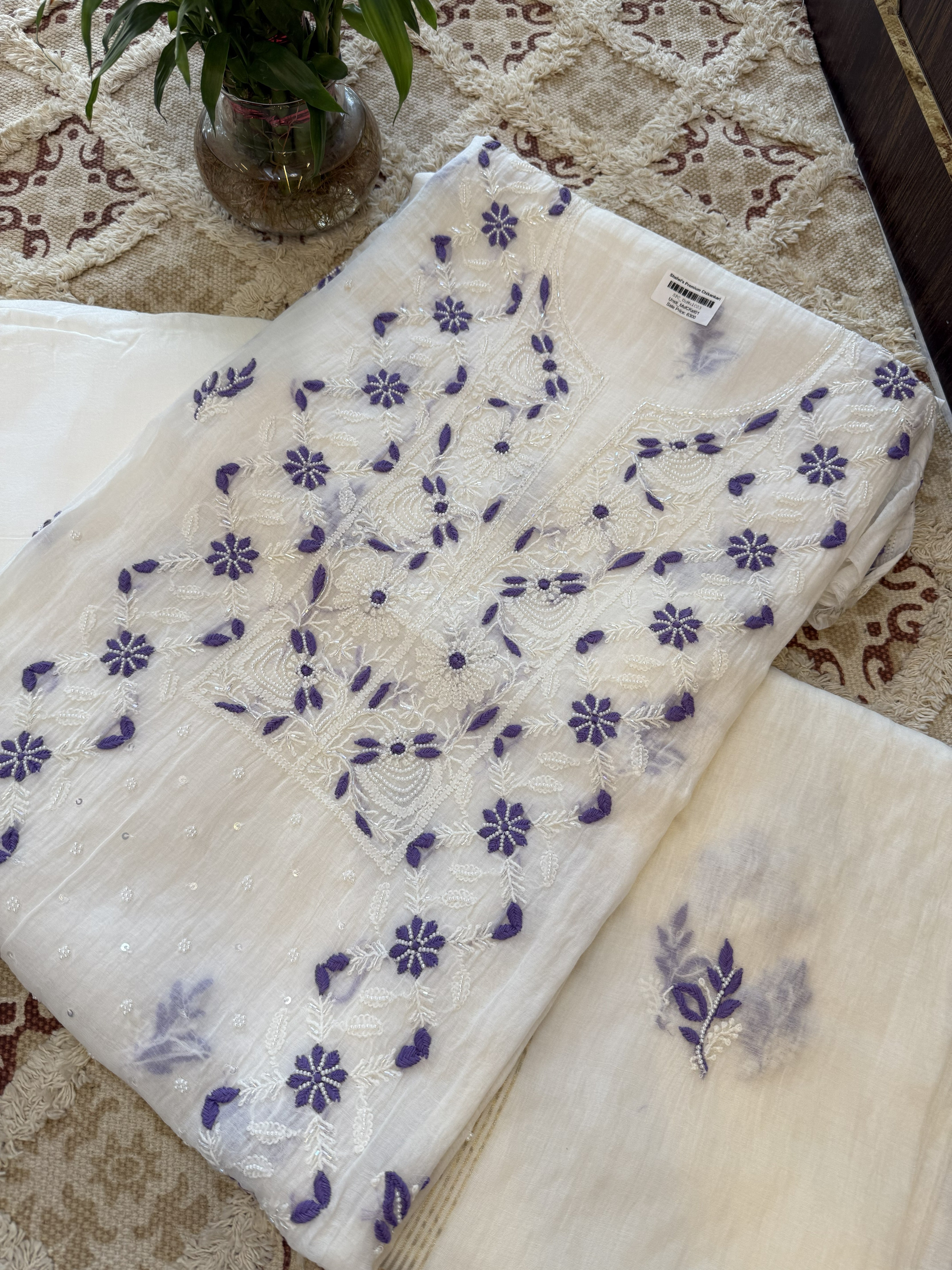 Pure Mul Chanderi Handcrafted 3-Piece Suit