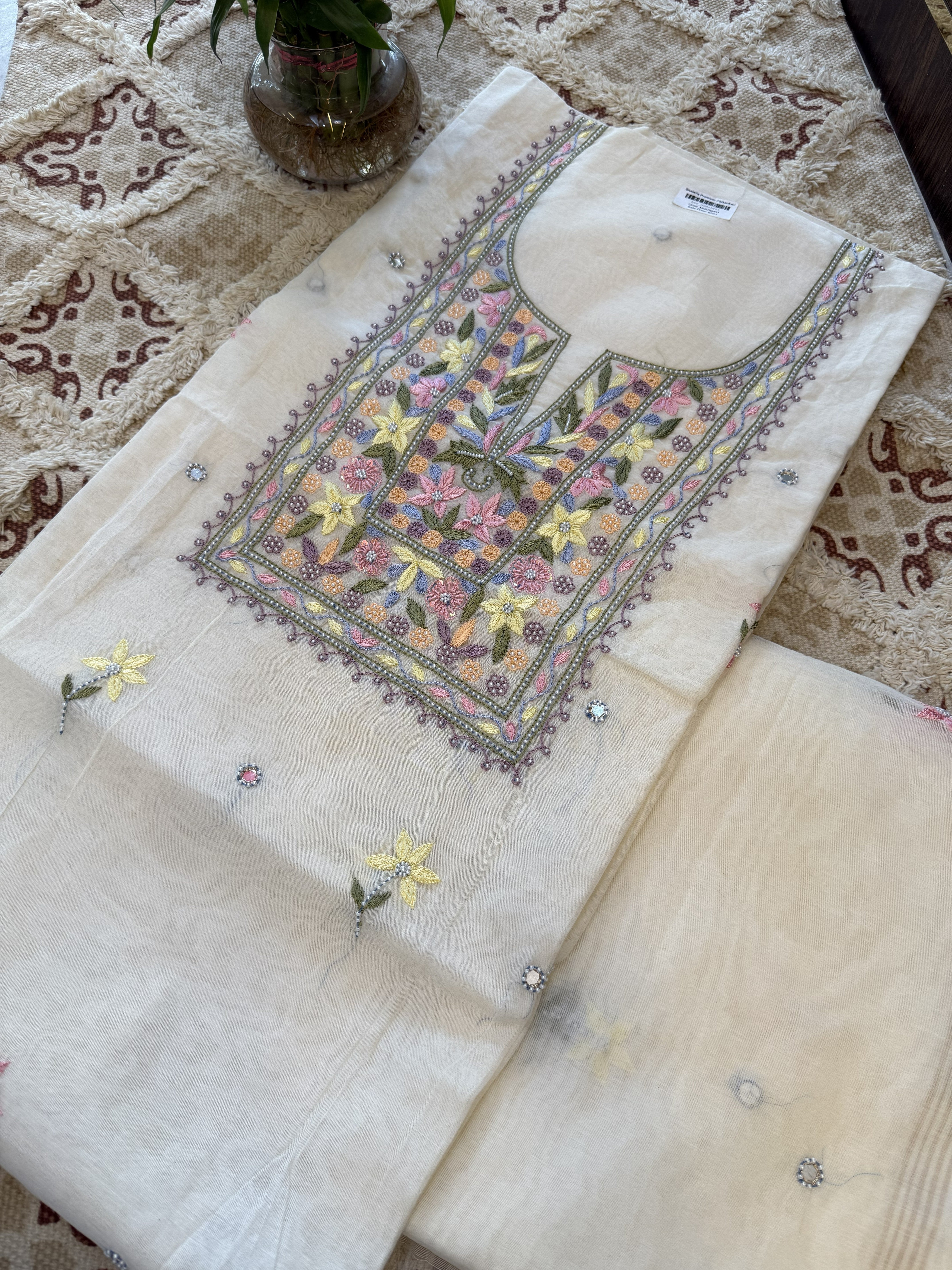 Pure Mul Chanderi Handcrafted 2-Piece Suit