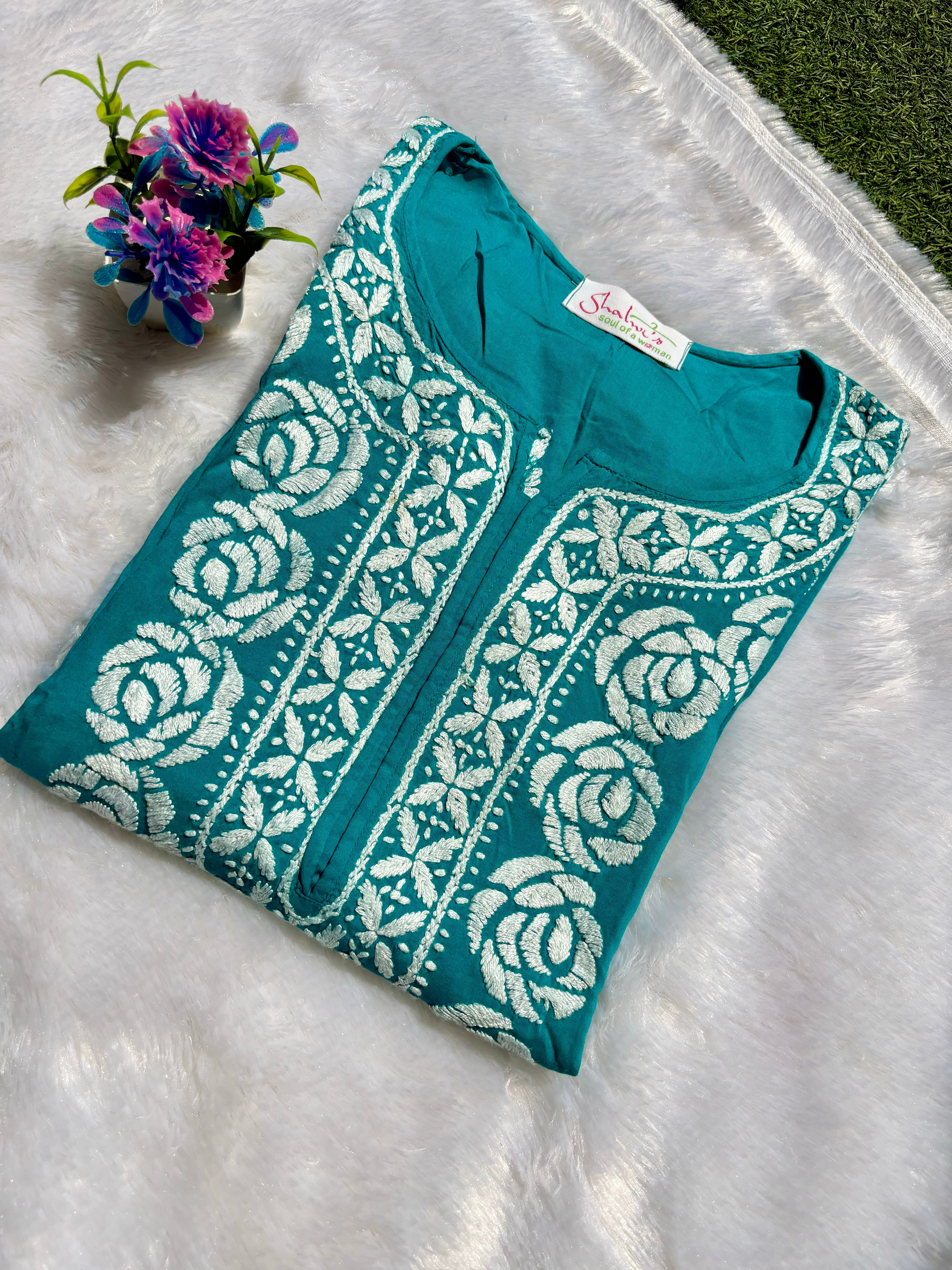 Tehzeeb - Modal Straight Kurti - Aqua Blue