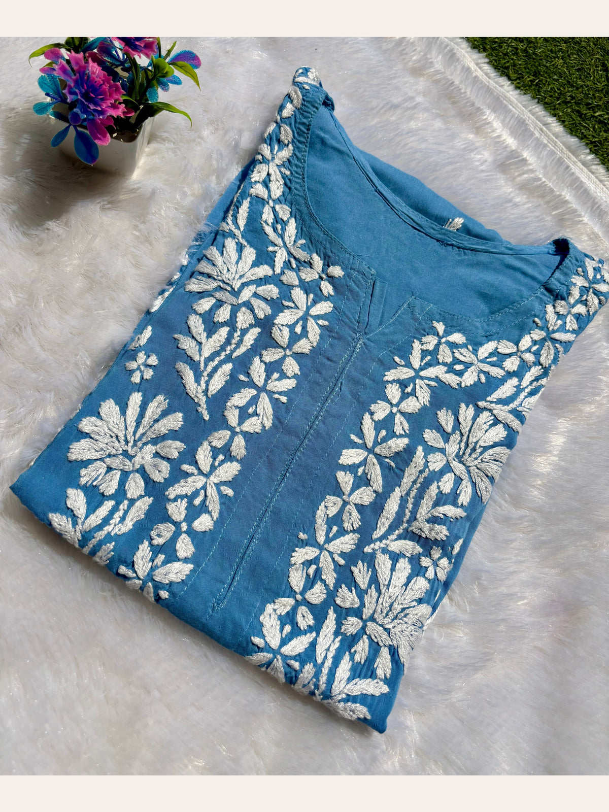 Tehzeeb - Modal Straight Kurti - Powder blue