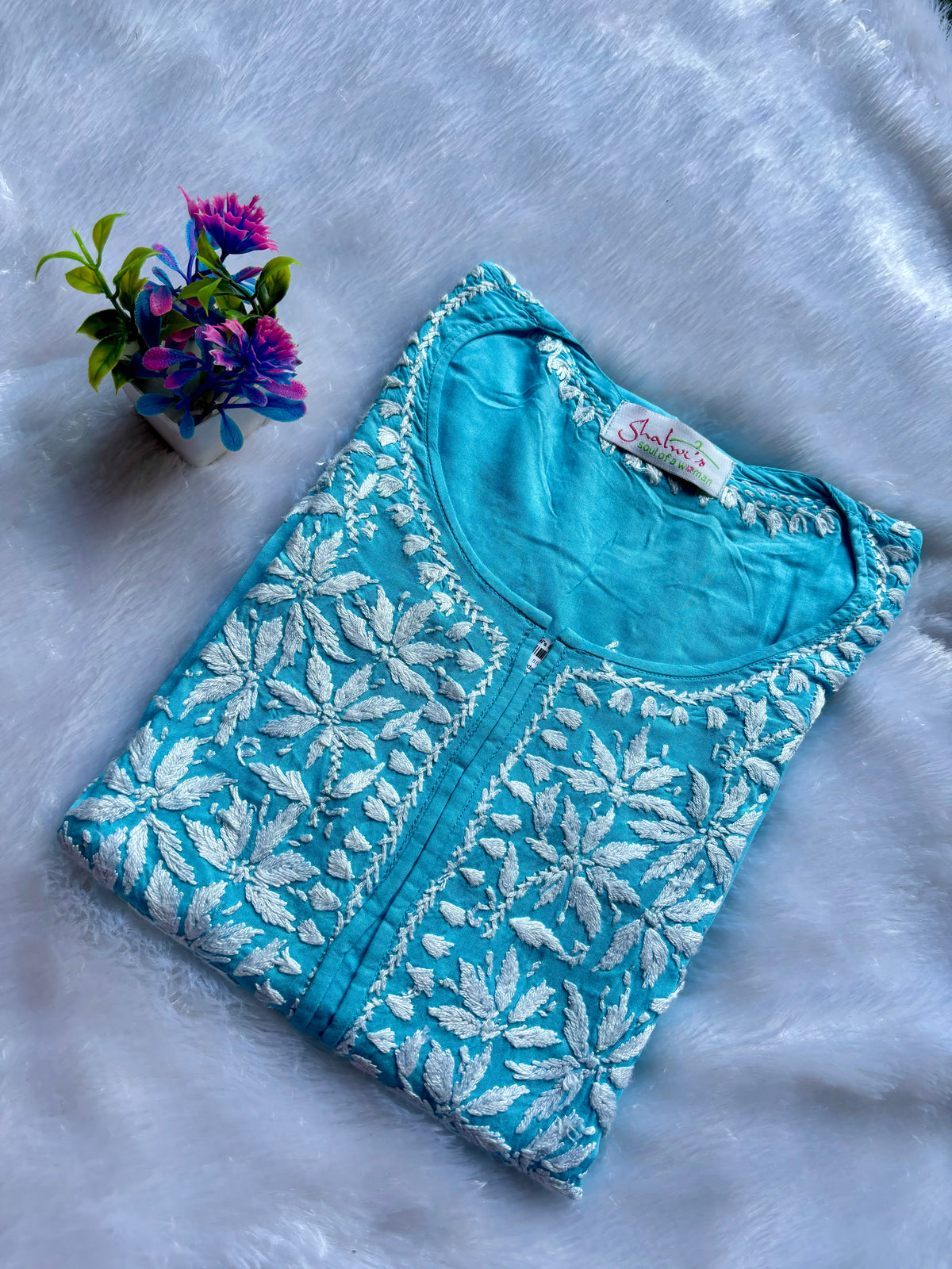 Tehzeeb - Modal Straight Kurti - Sky blue