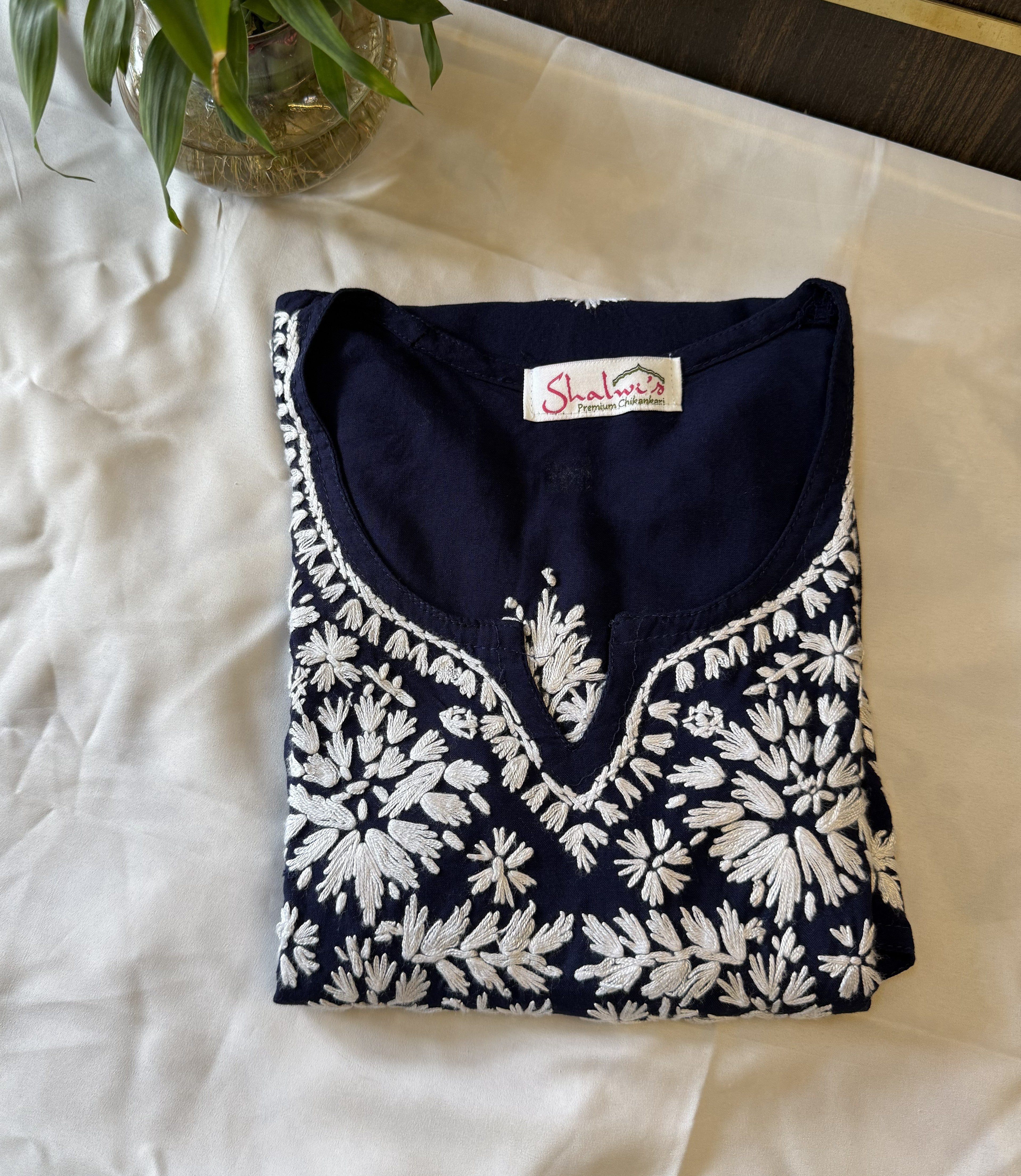 Rayon Short Kurti with Handcrafted Chikankari