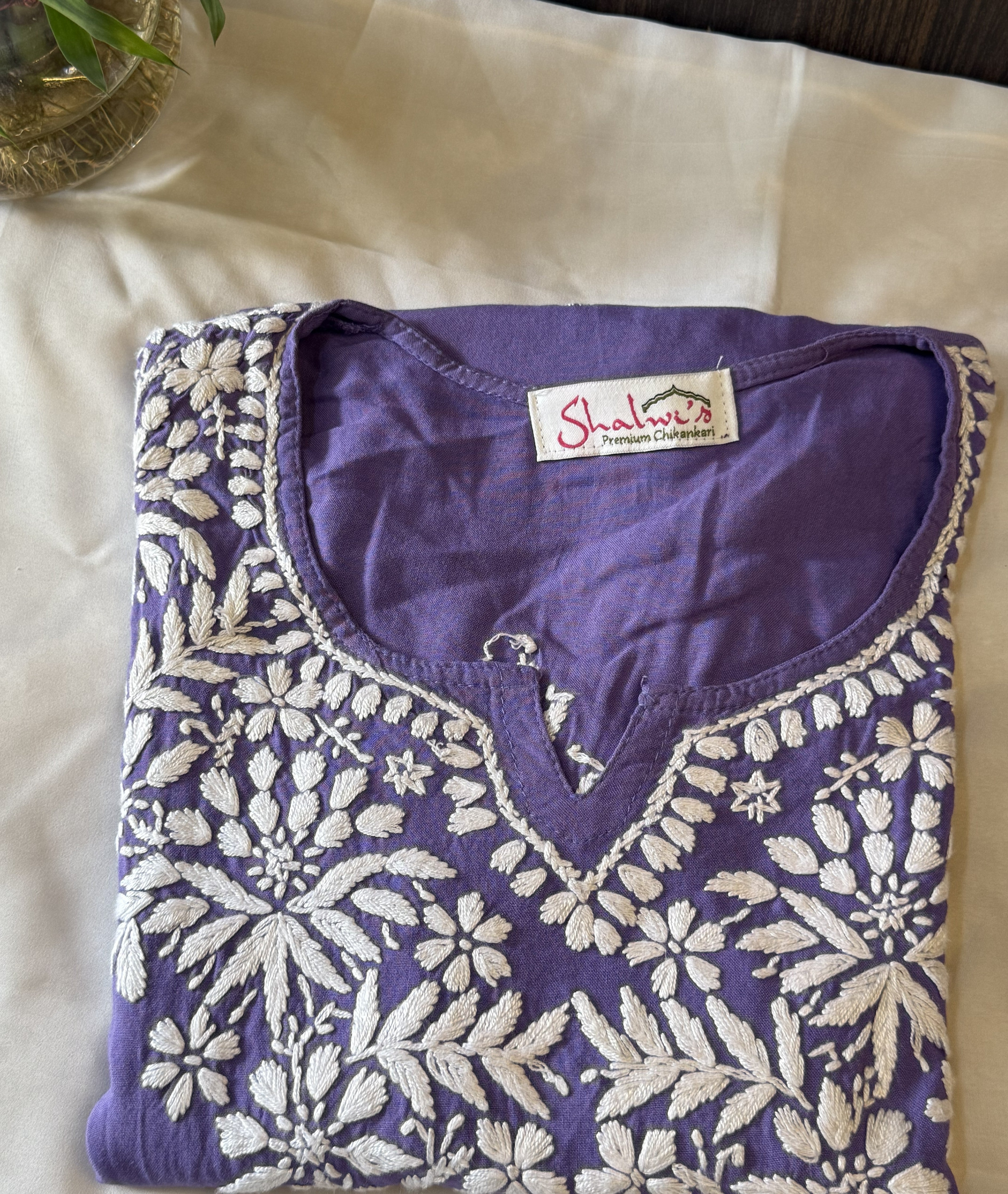 Rayon Short Kurti with Handcrafted Chikankari