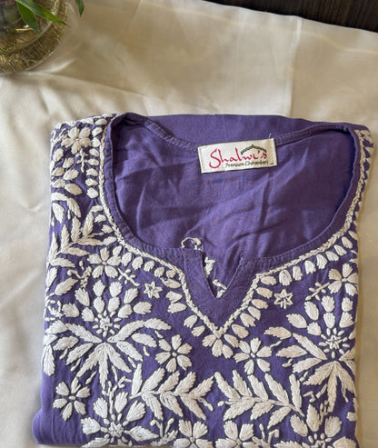 Rayon Short Kurti with Handcrafted Chikankari