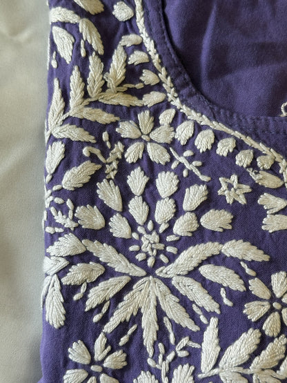 Rayon Short Kurti with Handcrafted Chikankari