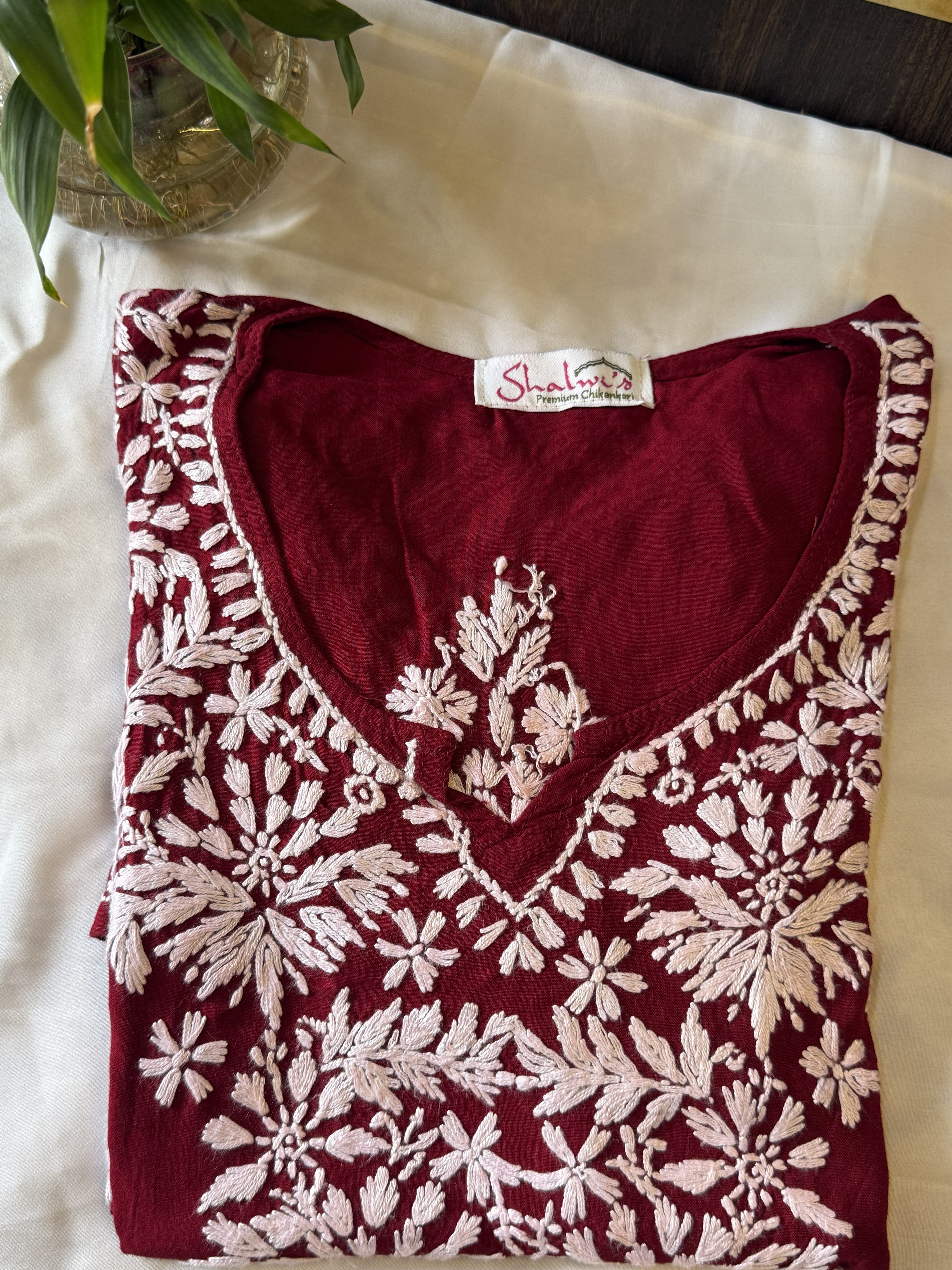 Rayon Short Kurti with Handcrafted Chikankari