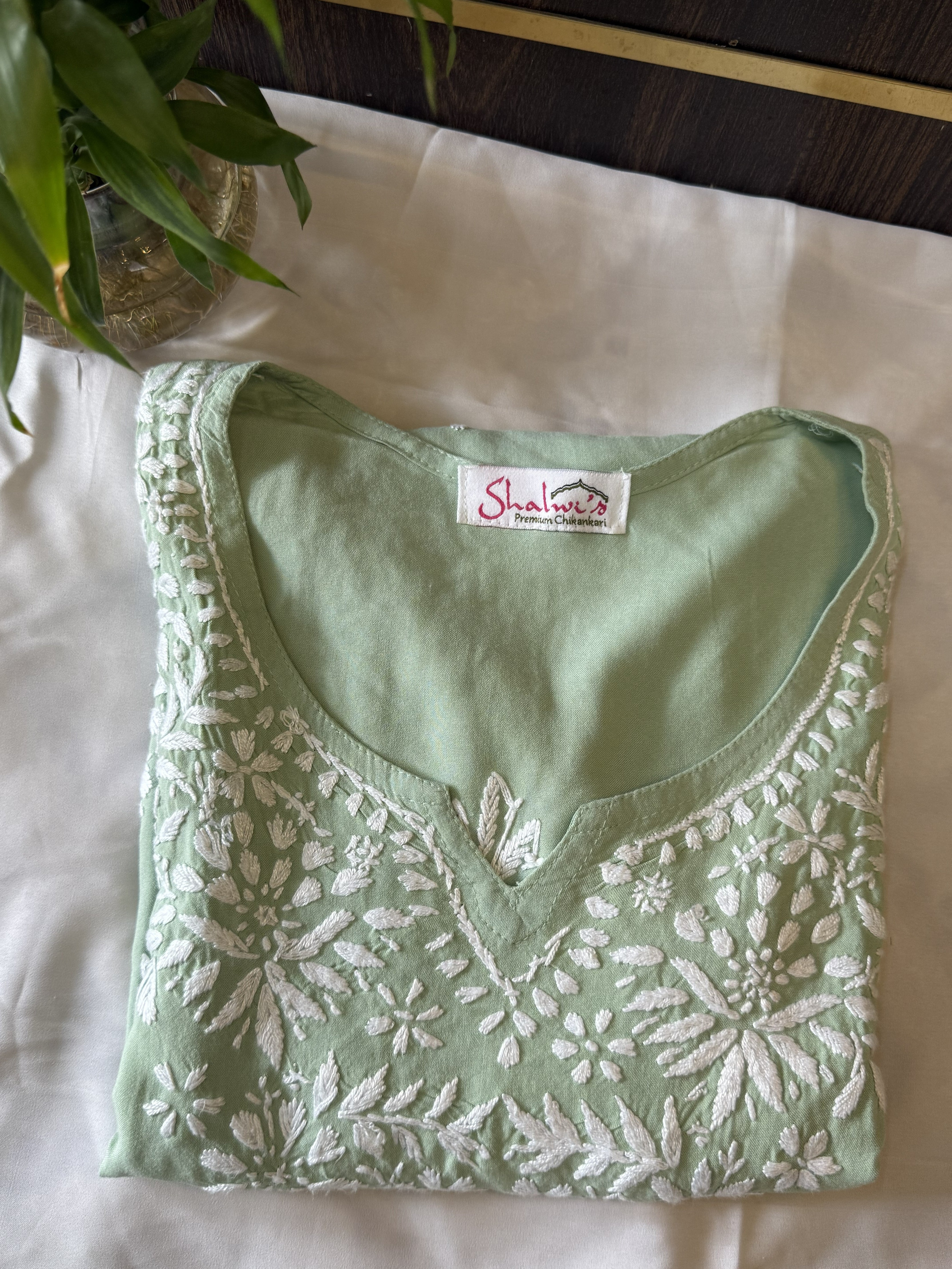 Rayon Short Kurti with Handcrafted Chikankari
