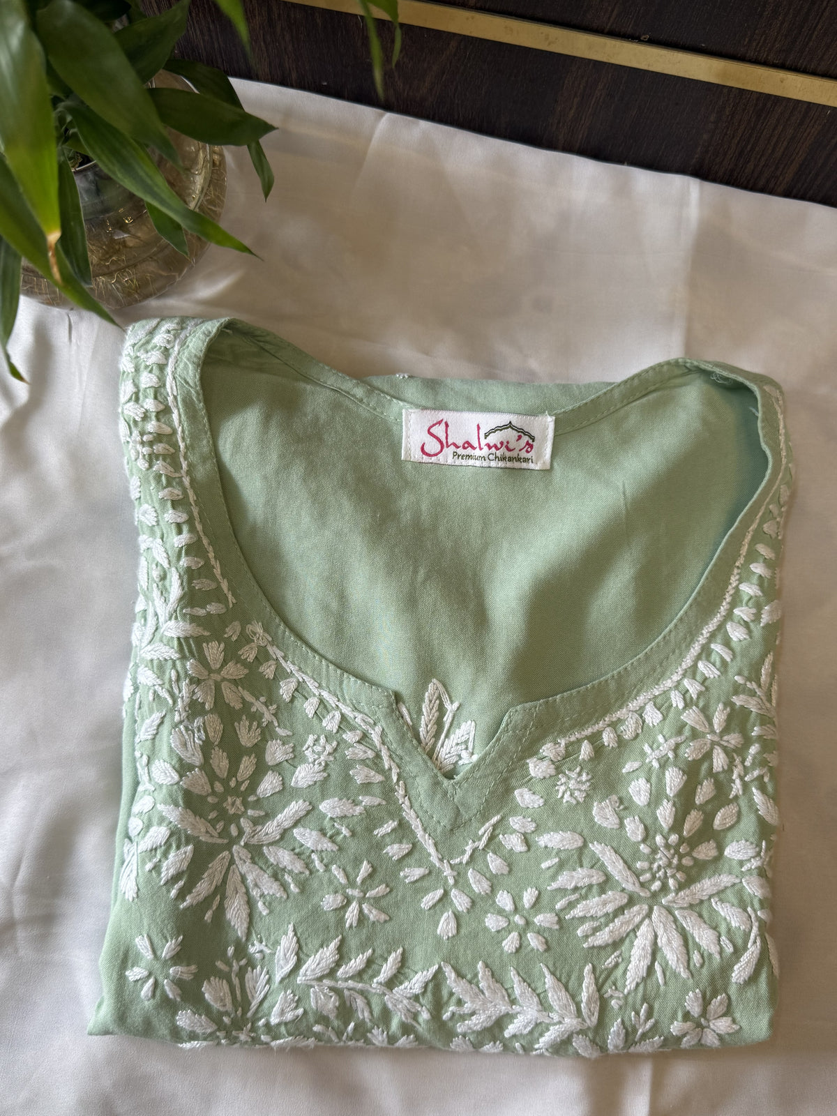 Rayon Short Kurti with Handcrafted Chikankari