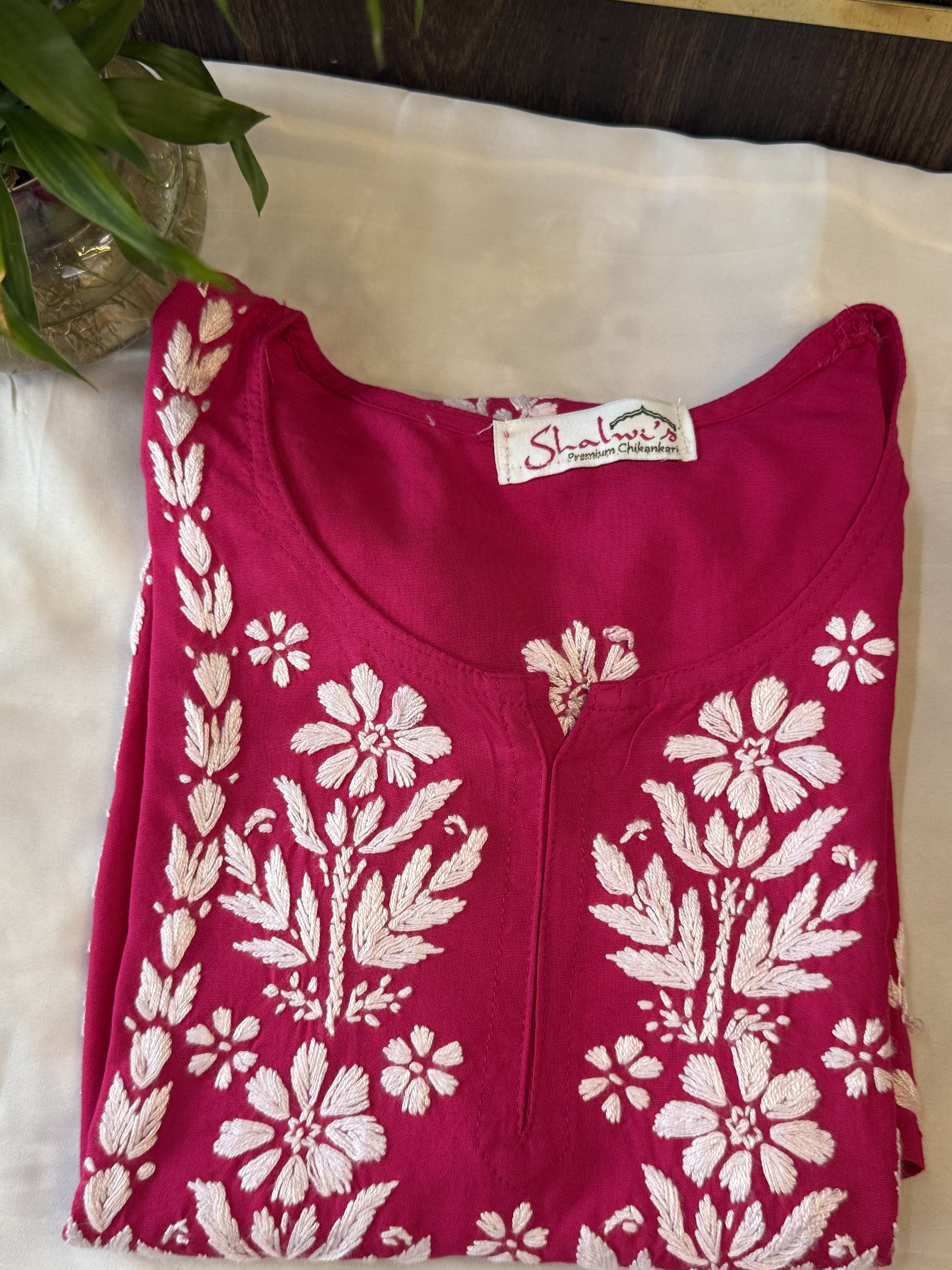 Rayon Short Kurti with Handcrafted Chikankari