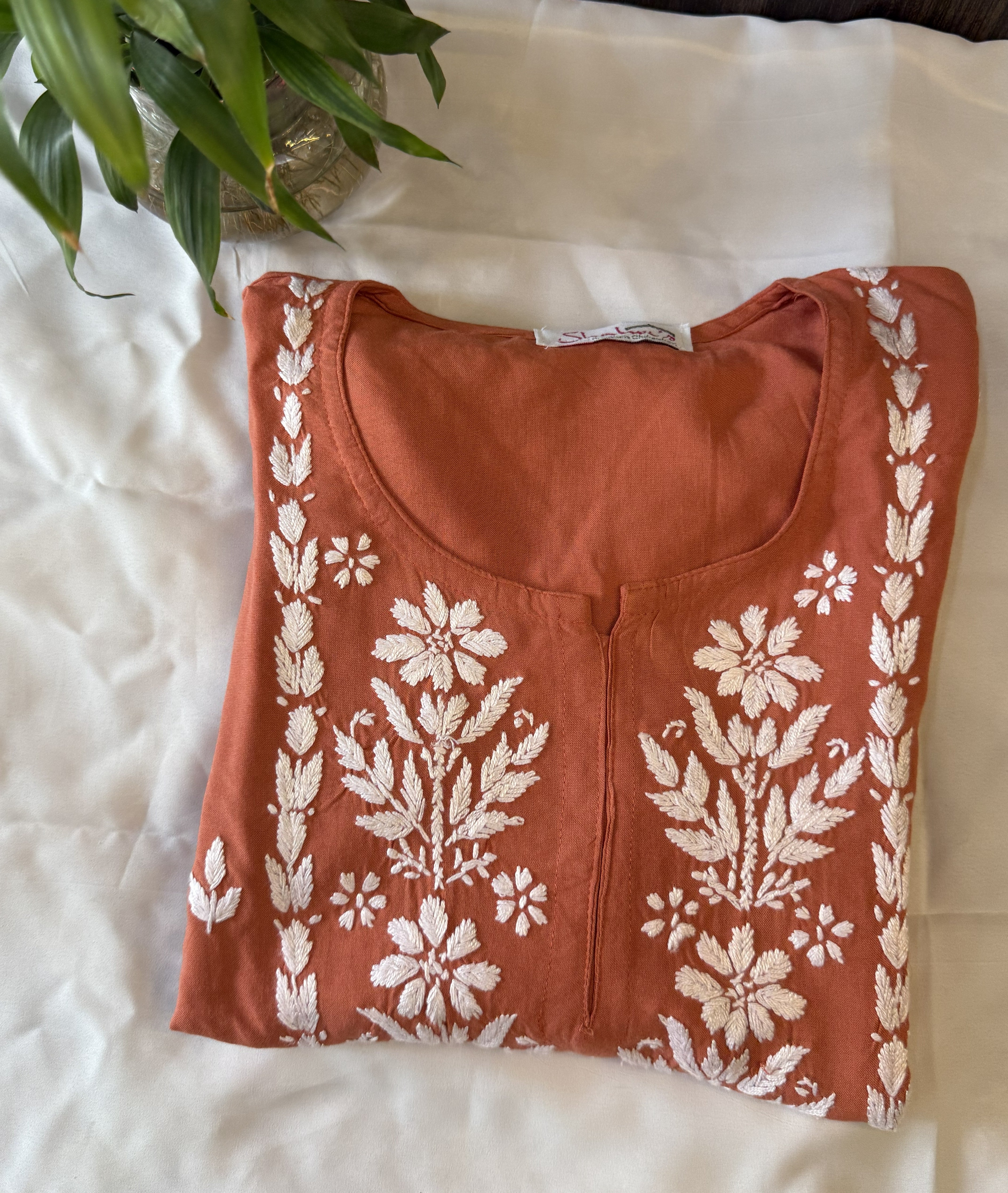 Rayon Short Kurti with Handcrafted Chikankari