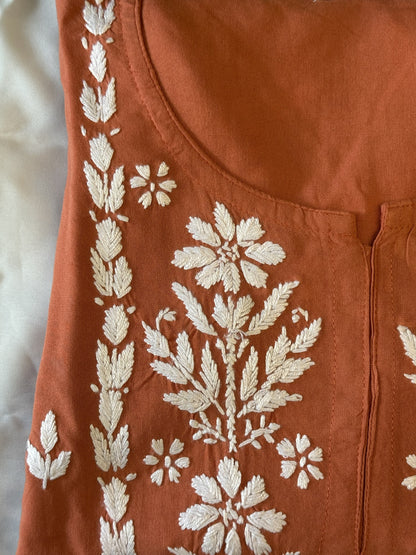Rayon Short Kurti with Handcrafted Chikankari