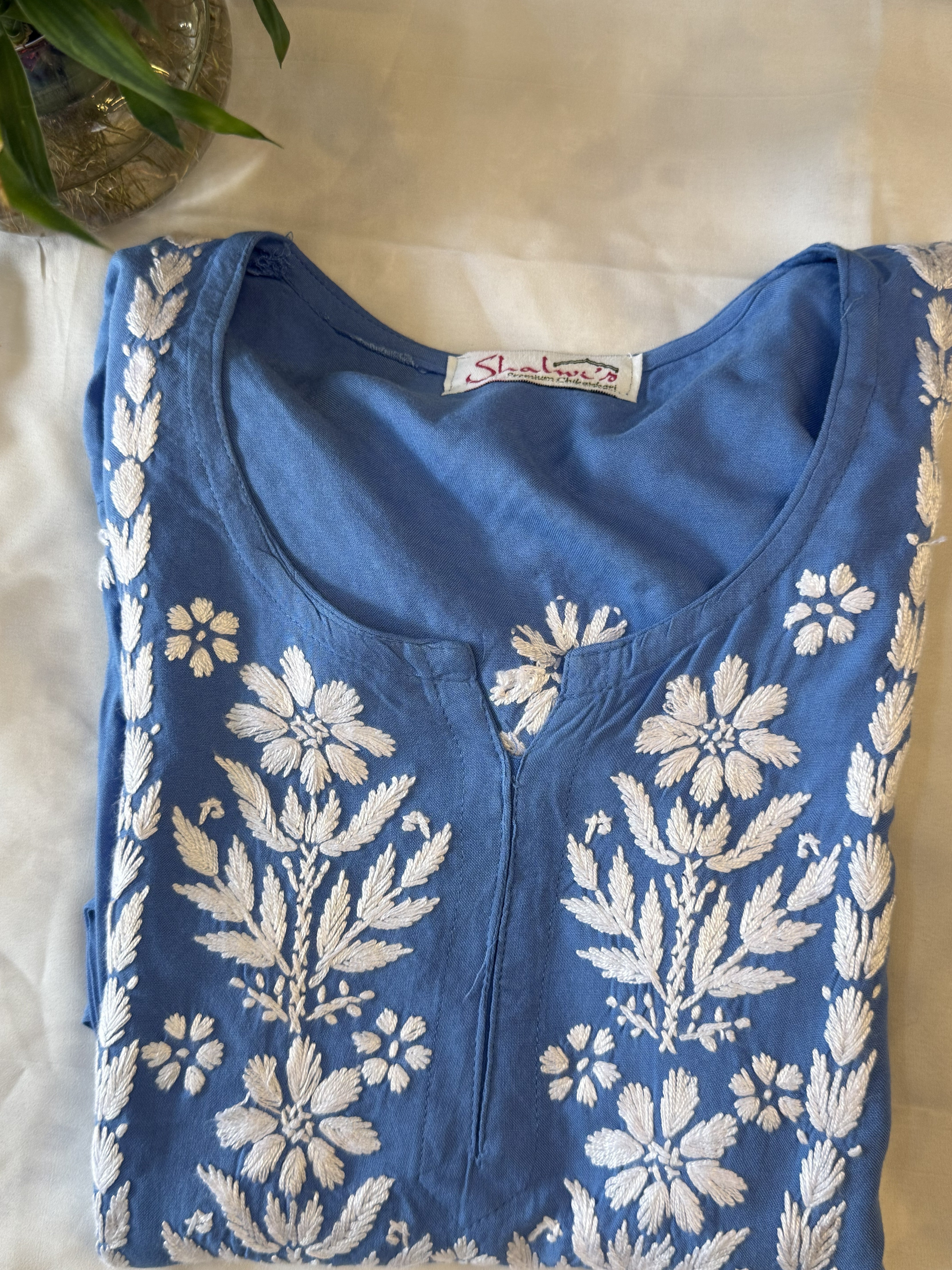Rayon Short Kurti with Handcrafted Chikankari