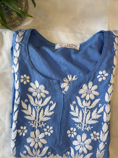 Rayon Short Kurti with Handcrafted Chikankari