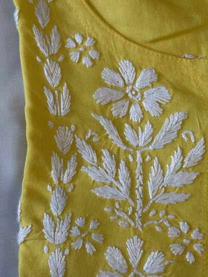 Rayon Short Kurti with Handcrafted Chikankari