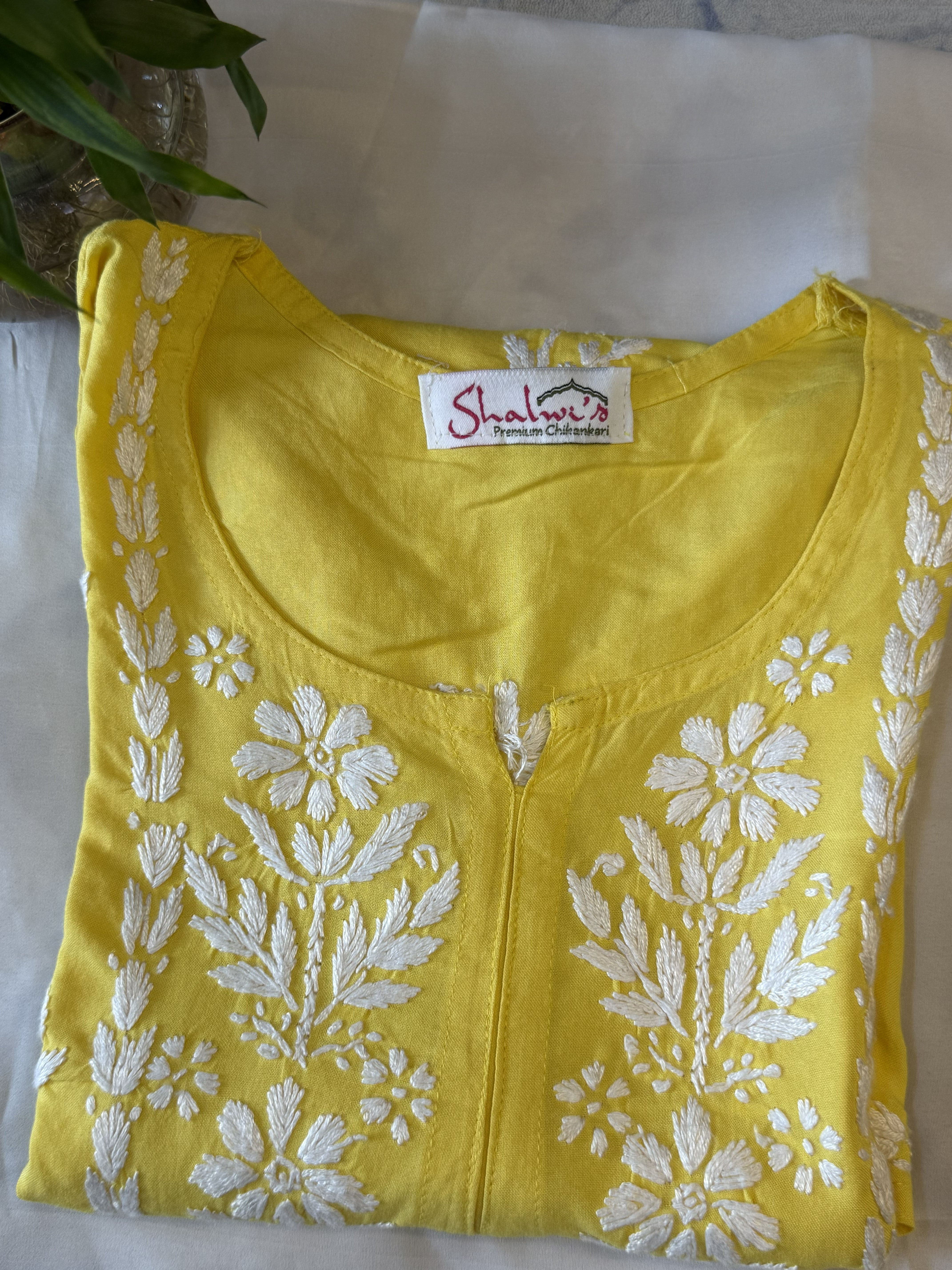Rayon Short Kurti with Handcrafted Chikankari