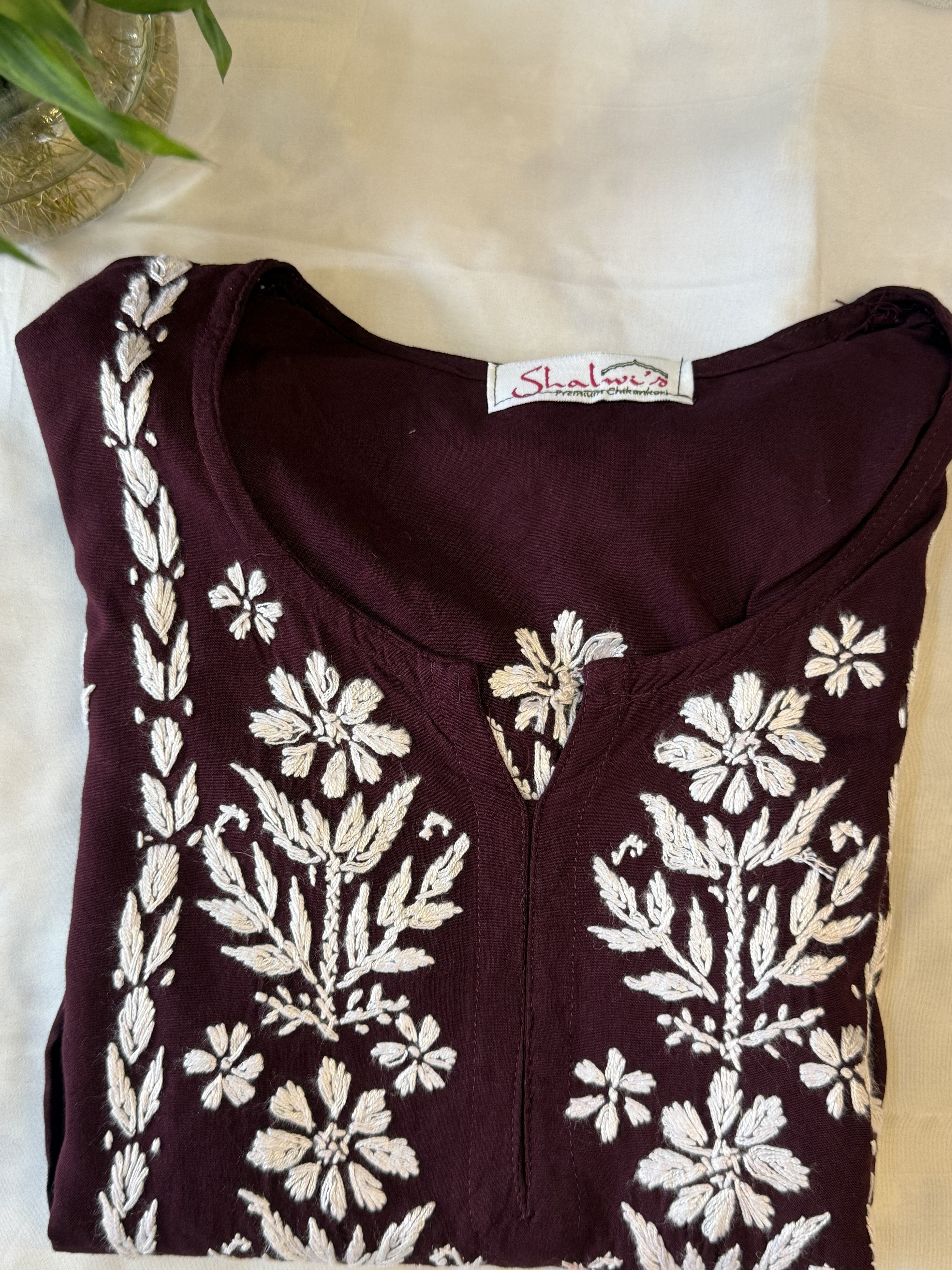 Rayon Short Kurti with Handcrafted Chikankari