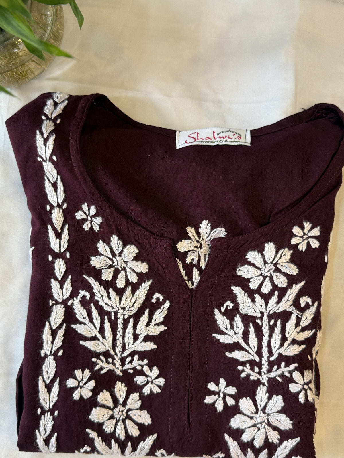 Rayon Short Kurti with Handcrafted Chikankari