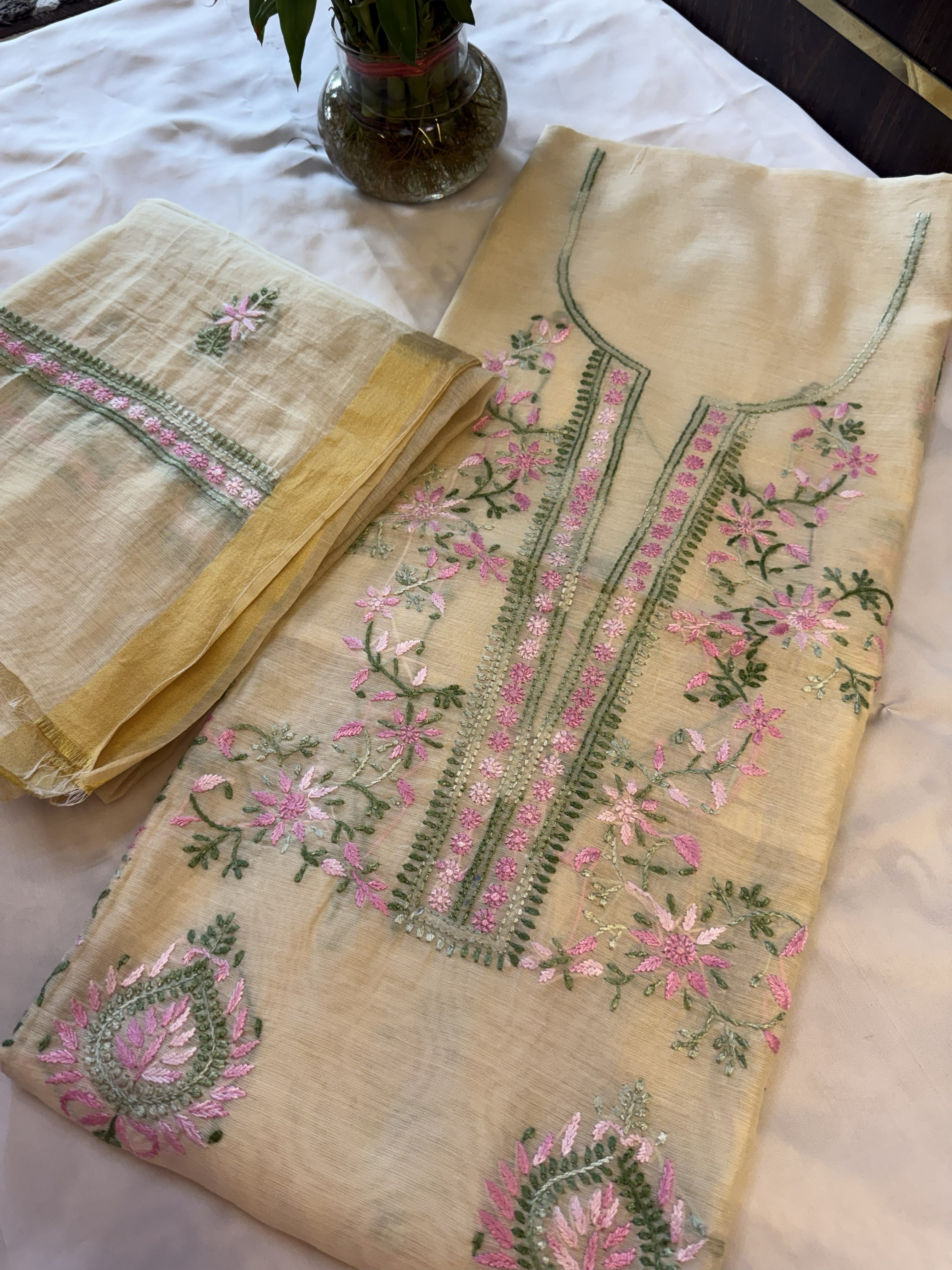 Pure Chanderi Unstitched 2-Piece Chikankari Suits