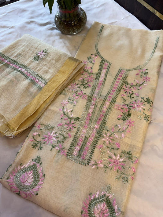 Pure Chanderi Unstitched 2-Piece Chikankari Suits