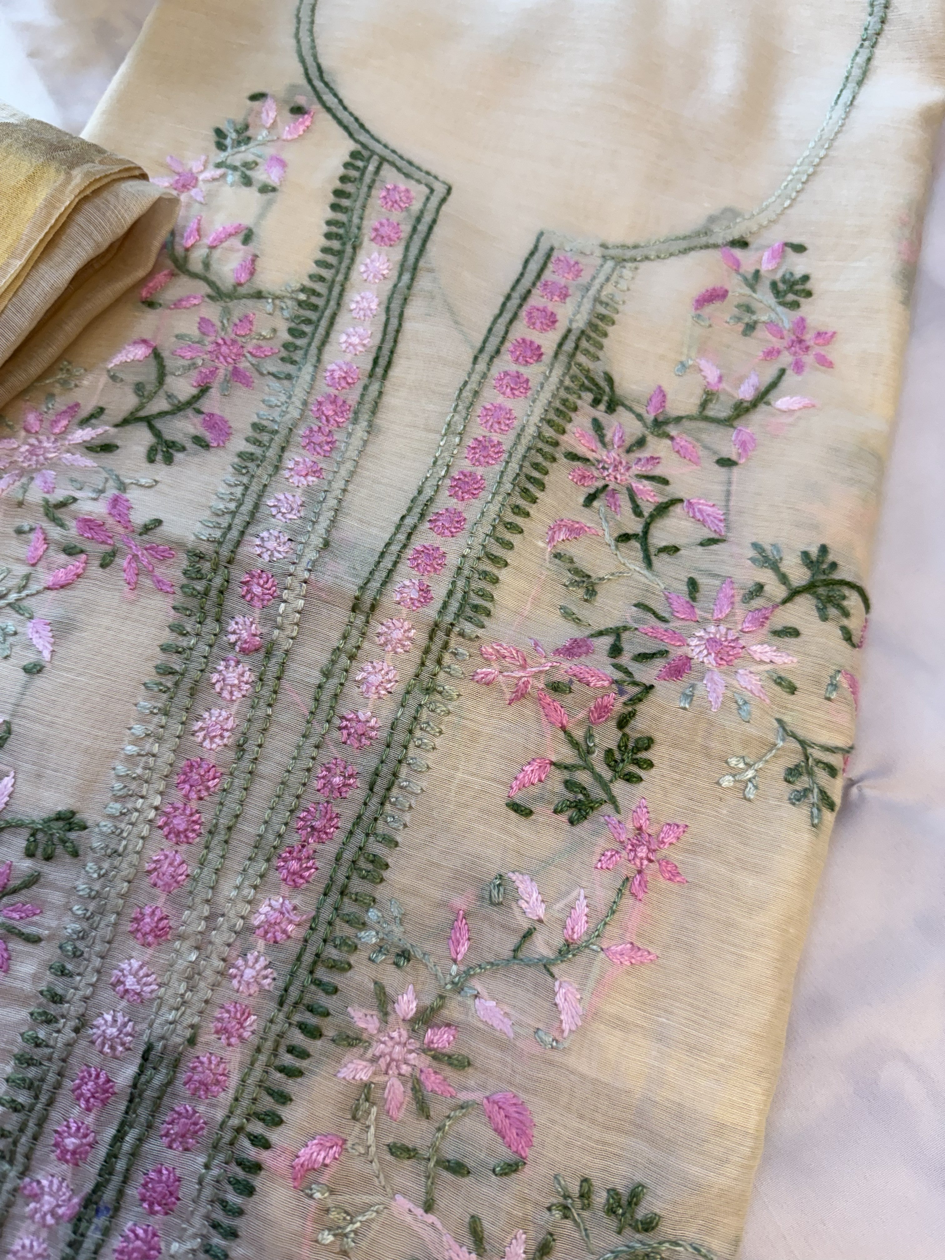 Pure Chanderi Unstitched 2-Piece Chikankari Suits
