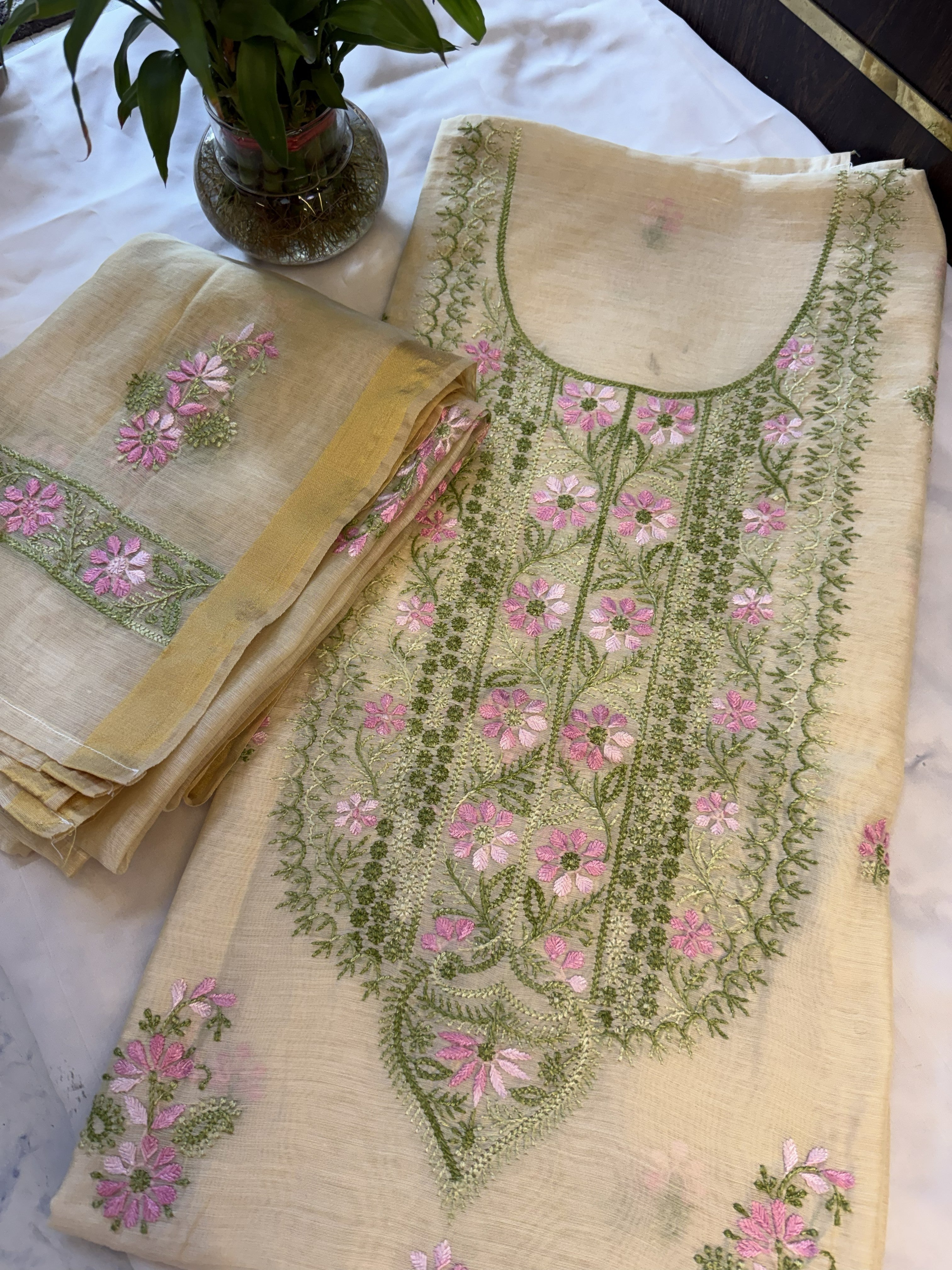 Pure Chanderi Unstitched 2-Piece Chikankari Suits