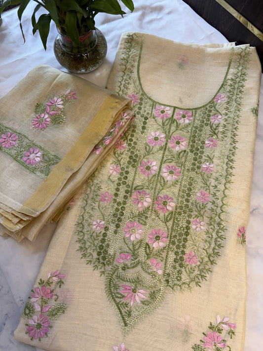 Pure Chanderi Unstitched 2-Piece Chikankari Suits