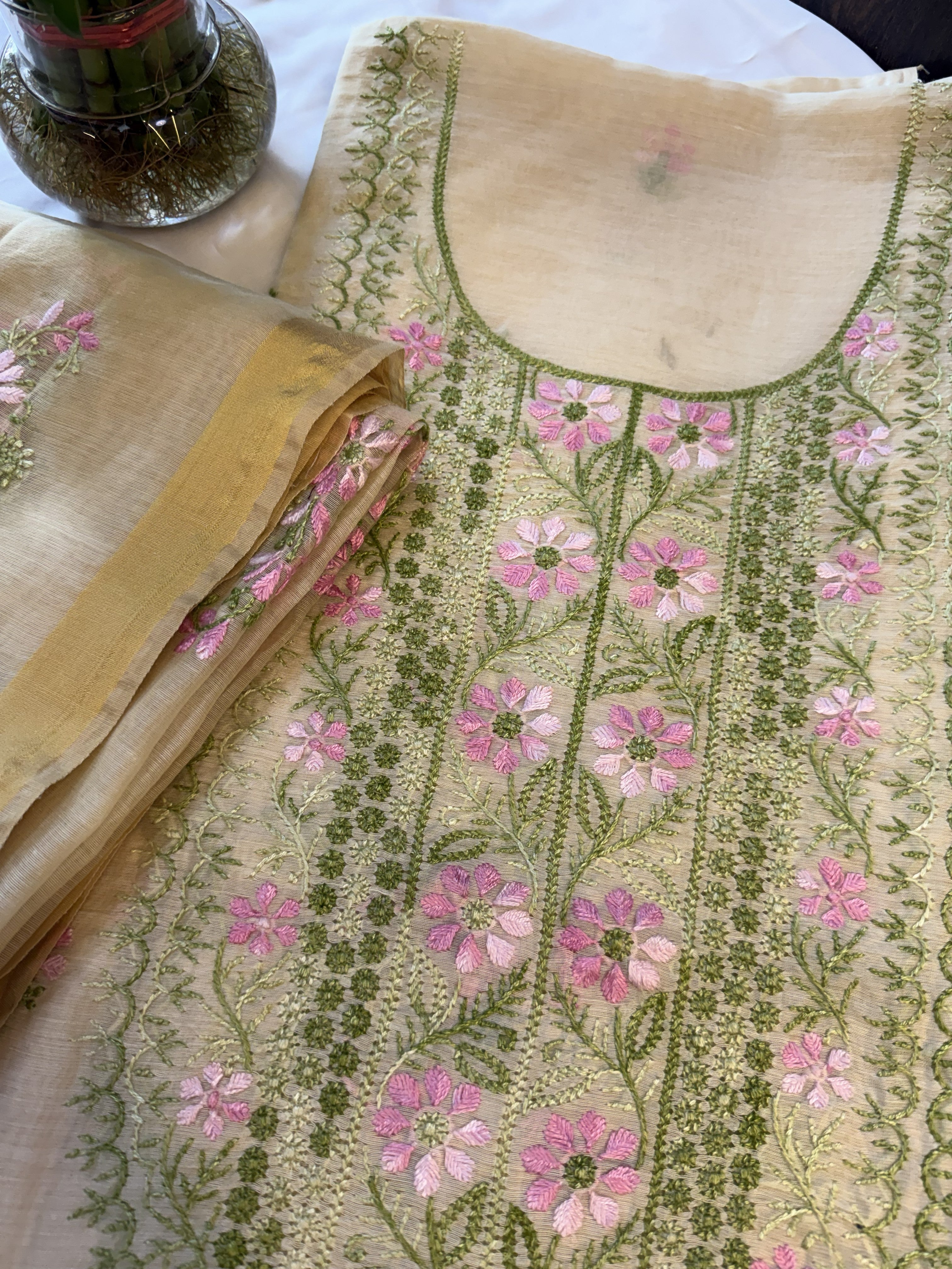 Pure Chanderi Unstitched 2-Piece Chikankari Suits