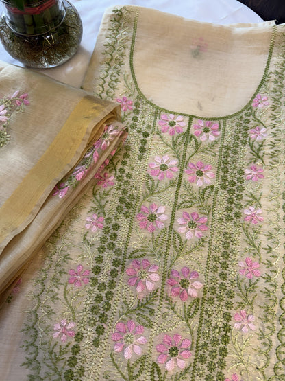 Pure Chanderi Unstitched 2-Piece Chikankari Suits