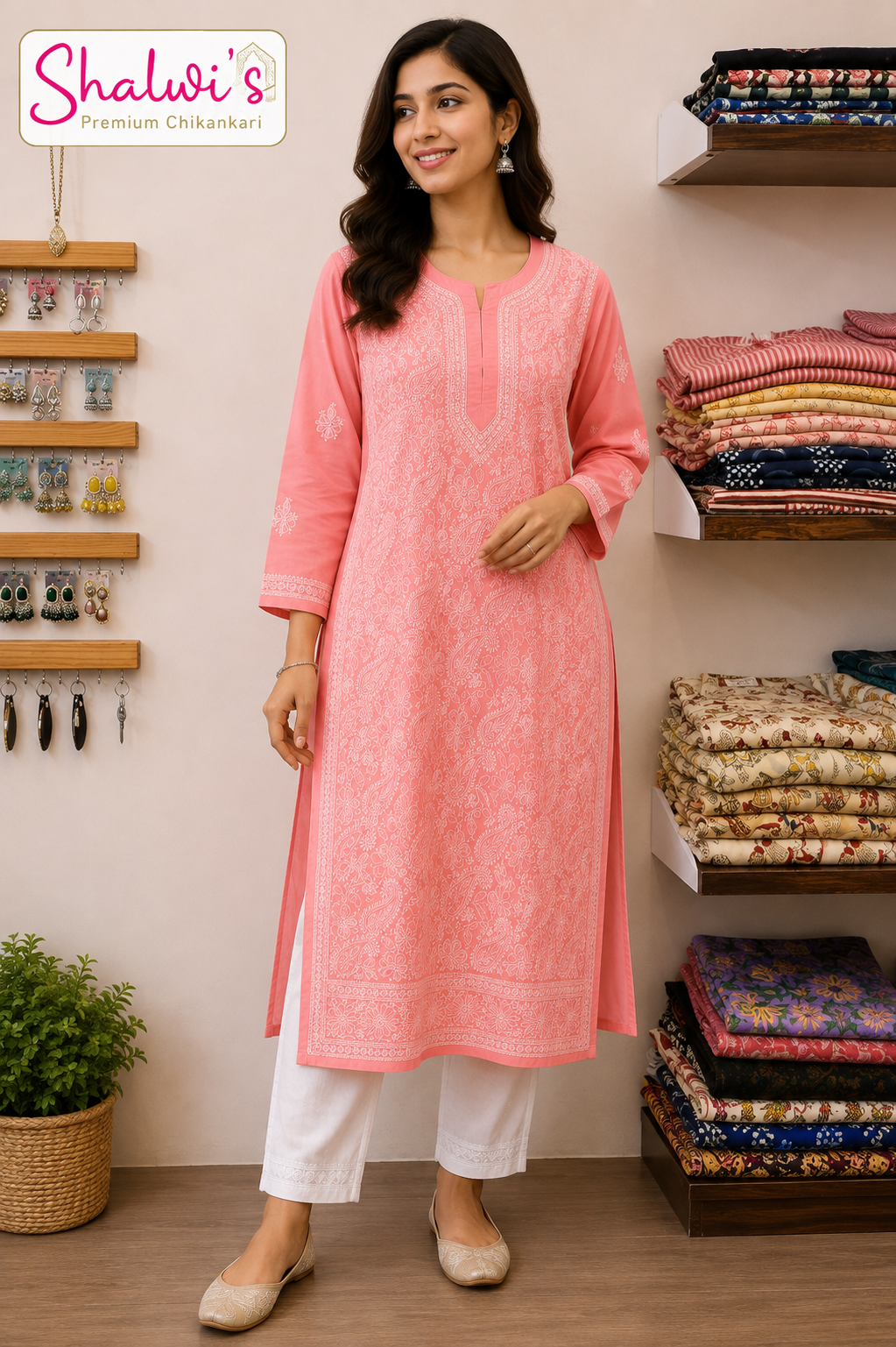 Cotton Voile Long Kurti with Chikankari Shadow Work