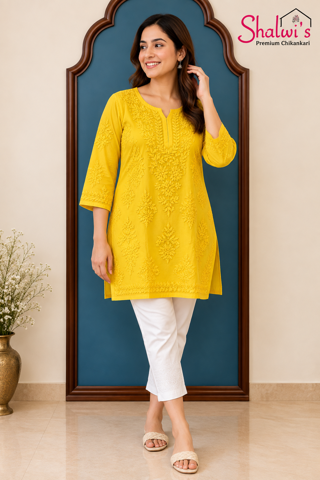 Pure Muslin Short Kurti with Detailed Chikankari Handwork