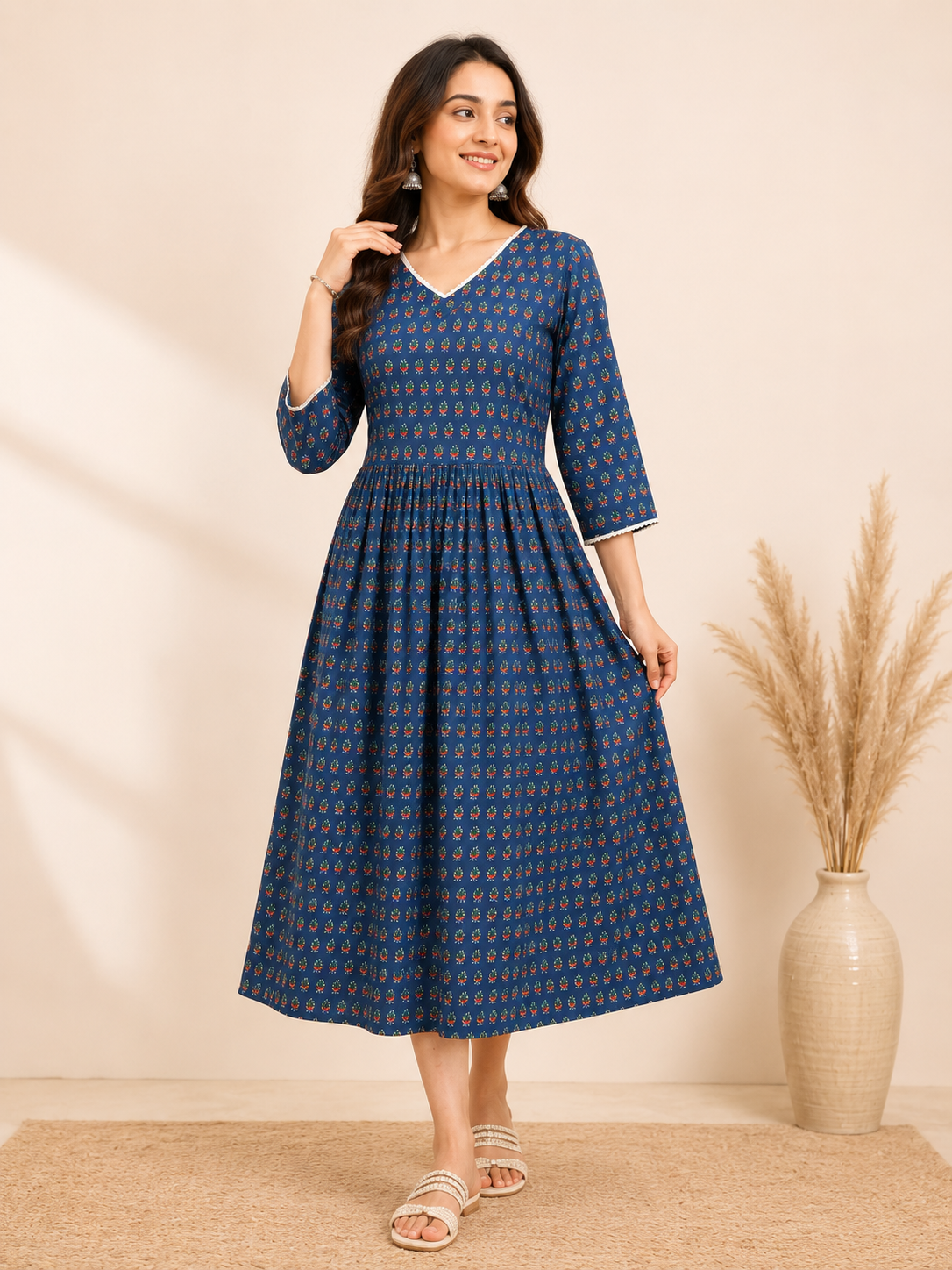 Pure Cotton Blue Hand block Print One-Piece