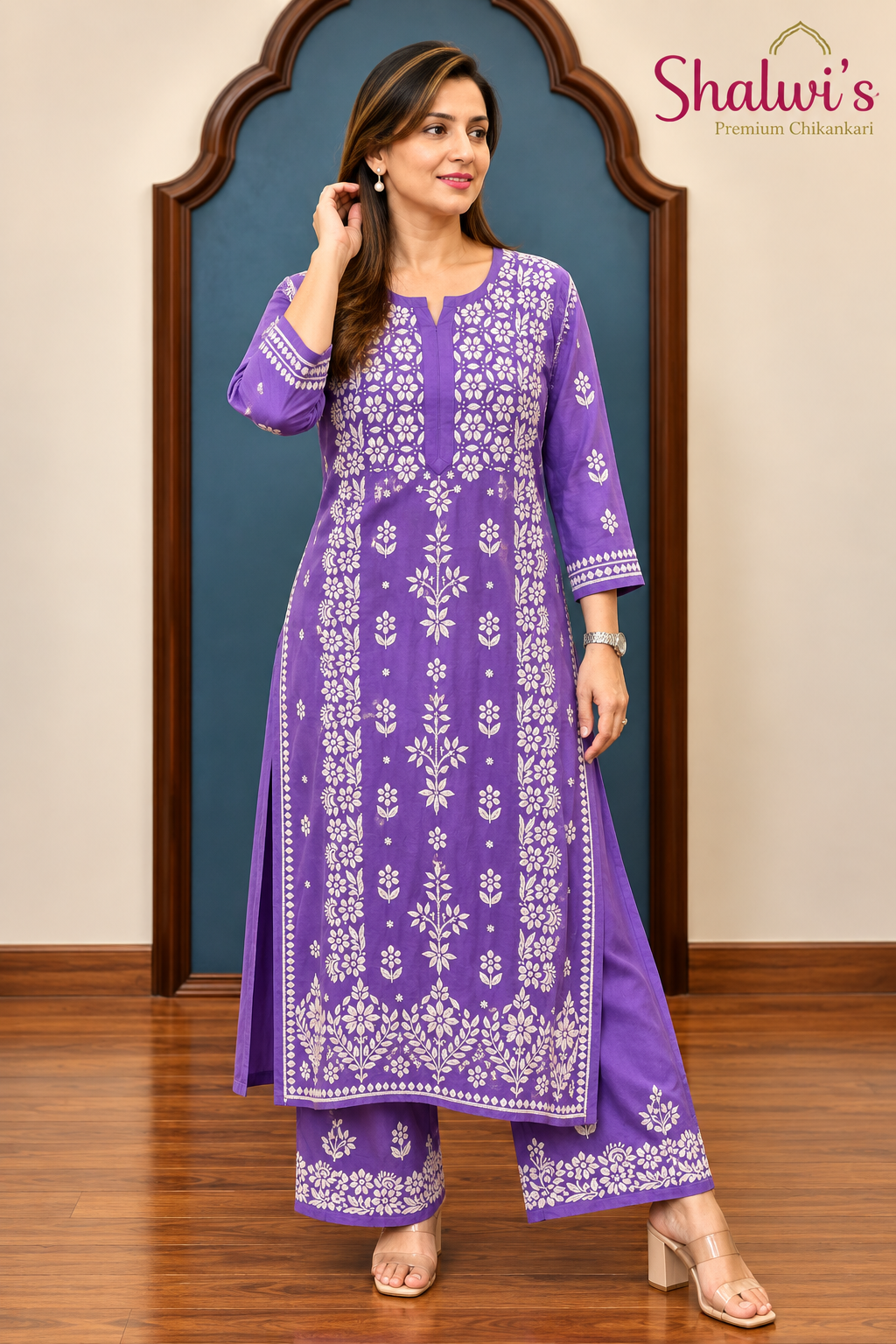 Pure Muslin 3D Chikankari handcrafted Coord Set