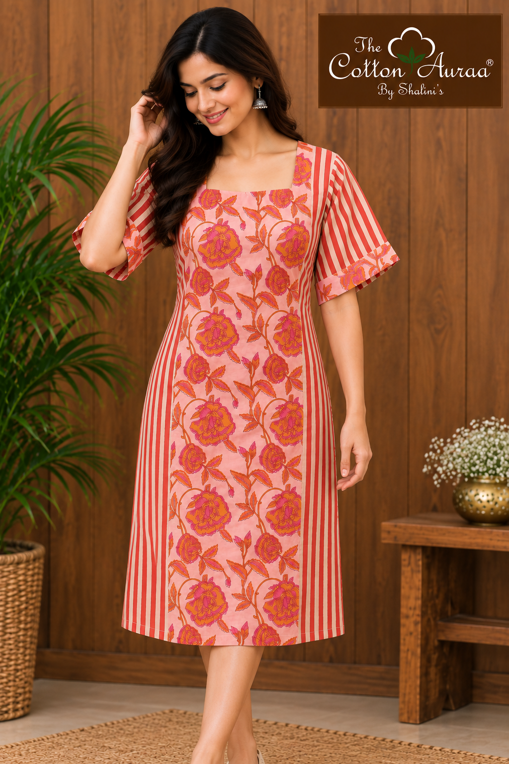 Pure Handblock Print Cotton One Piece with Patchwork