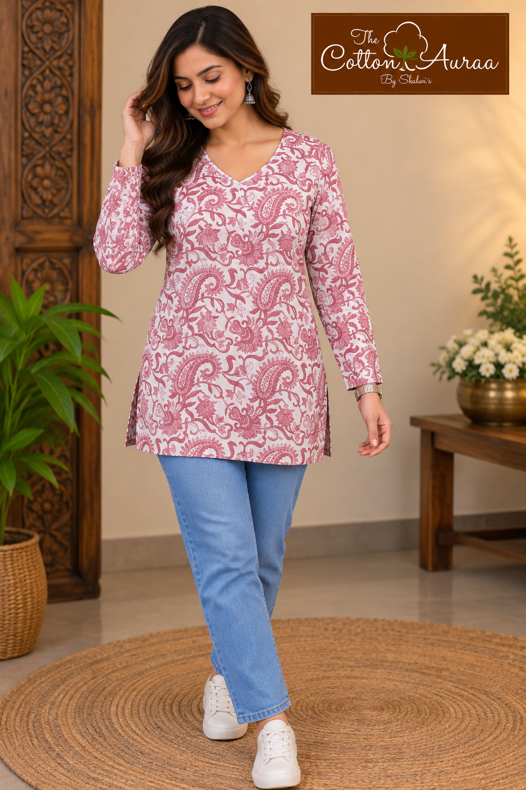 Pure Handblock Print Cotton V Neck Short Kurti