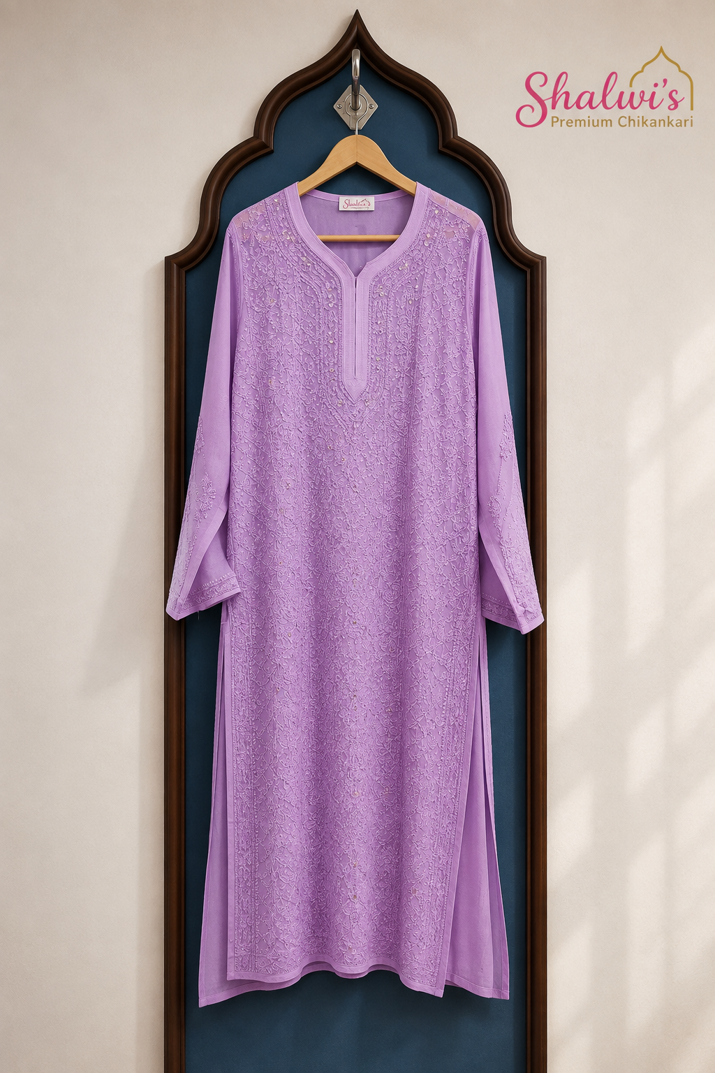 Pure Viscose Kurti with Chikankari Resham & Mukaish Work