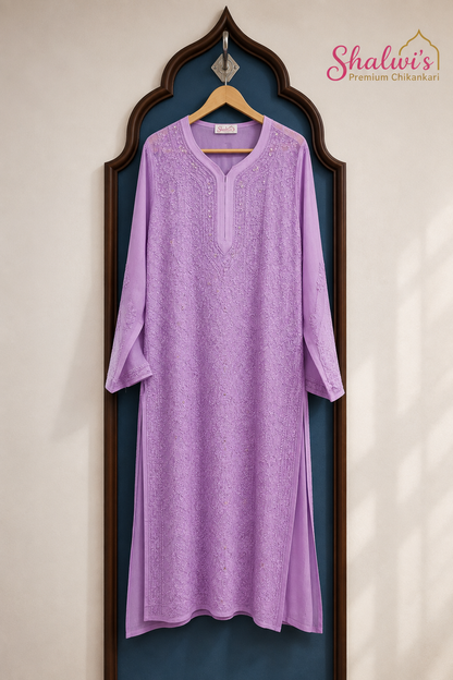 Pure Viscose Kurti with Chikankari Resham & Mukaish Work