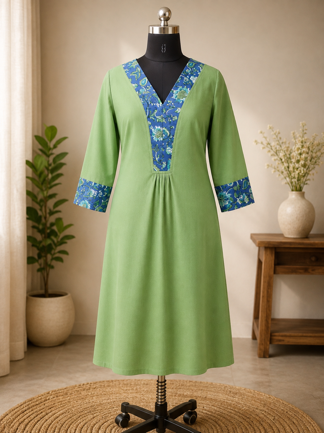 Pure Handblock Print Cotton A-Line One-Piece