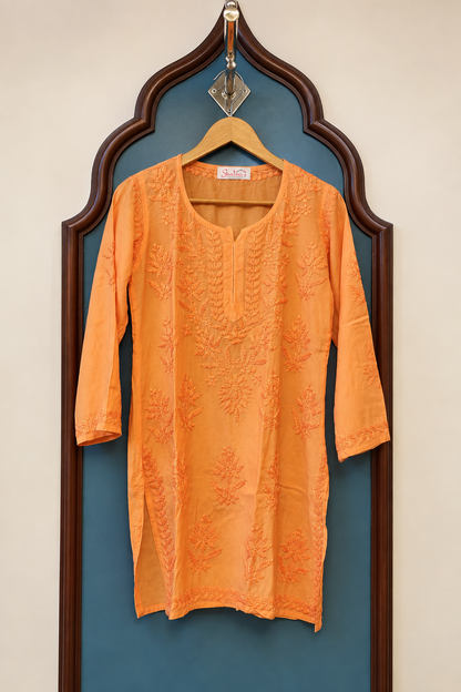 Pure Muslin Short Kurti with Detailed Chikankari Handwork