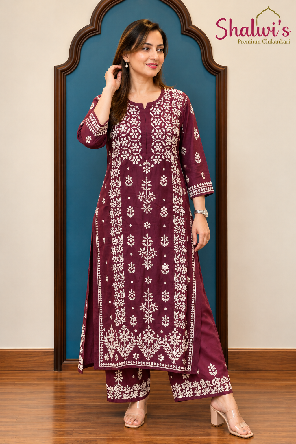 Pure Muslin 3D Chikankari handcrafted Coord Set