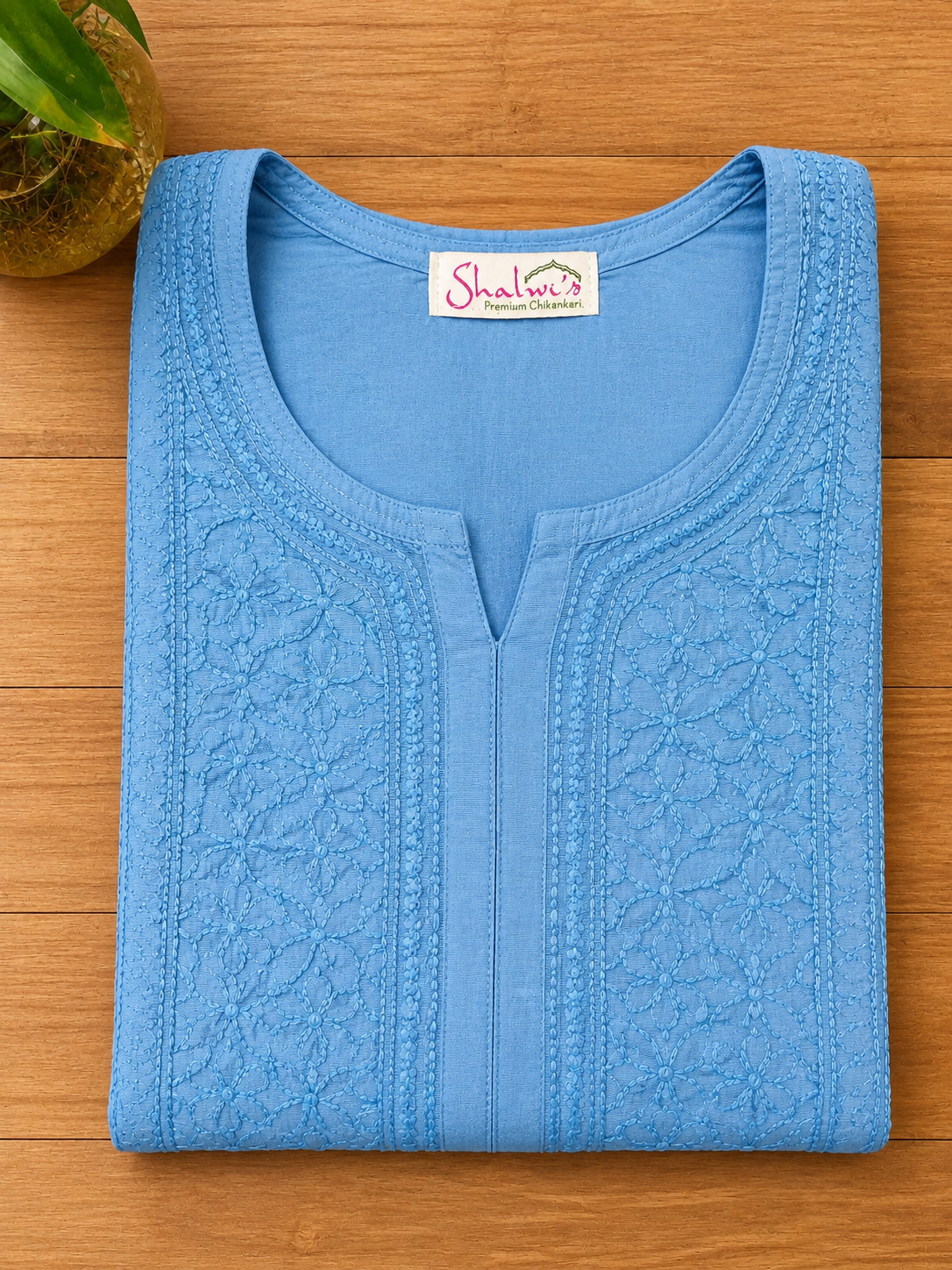 Pure Chanderi Long Kurti with Bakhiya Chikankari