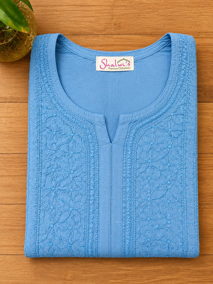 Pure Chanderi Long Kurti with Bakhiya Chikankari