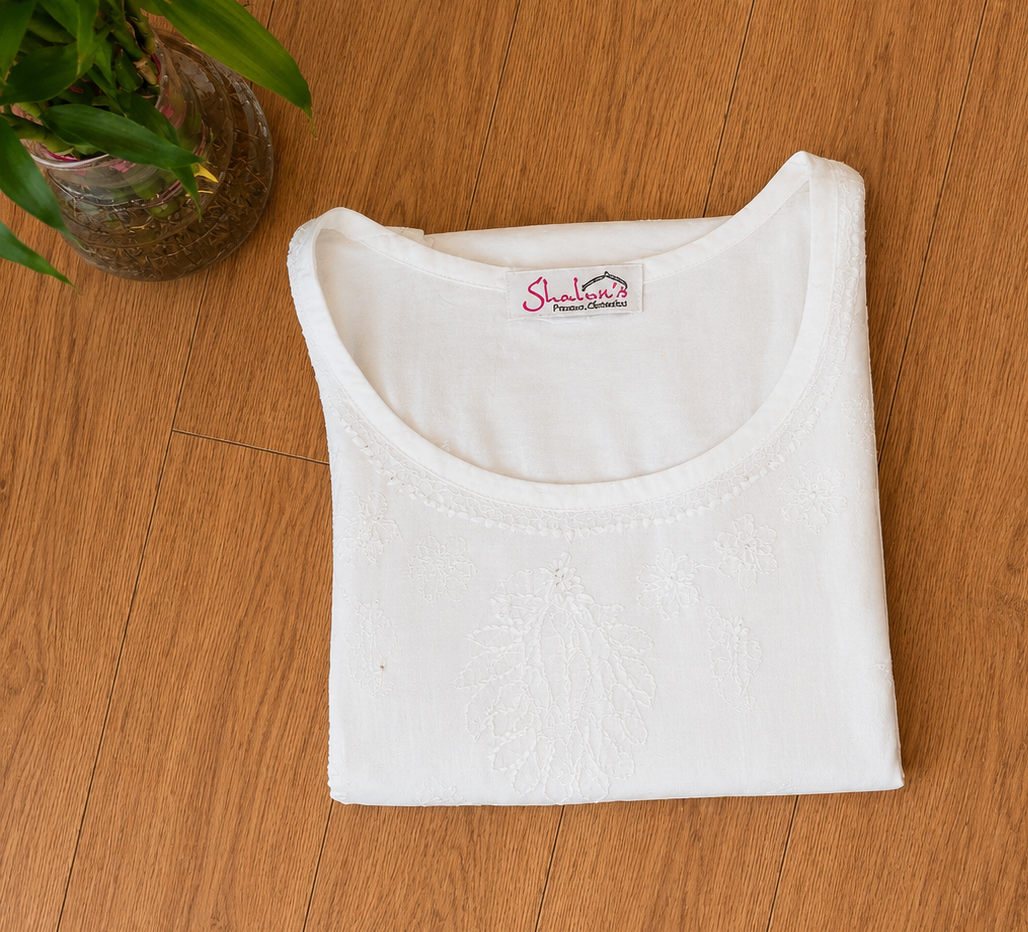 Pure Cotton Chikankari Sleeveless Short Kurti