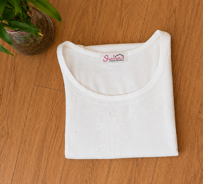 Pure Cotton Chikankari Sleeveless Short Kurti