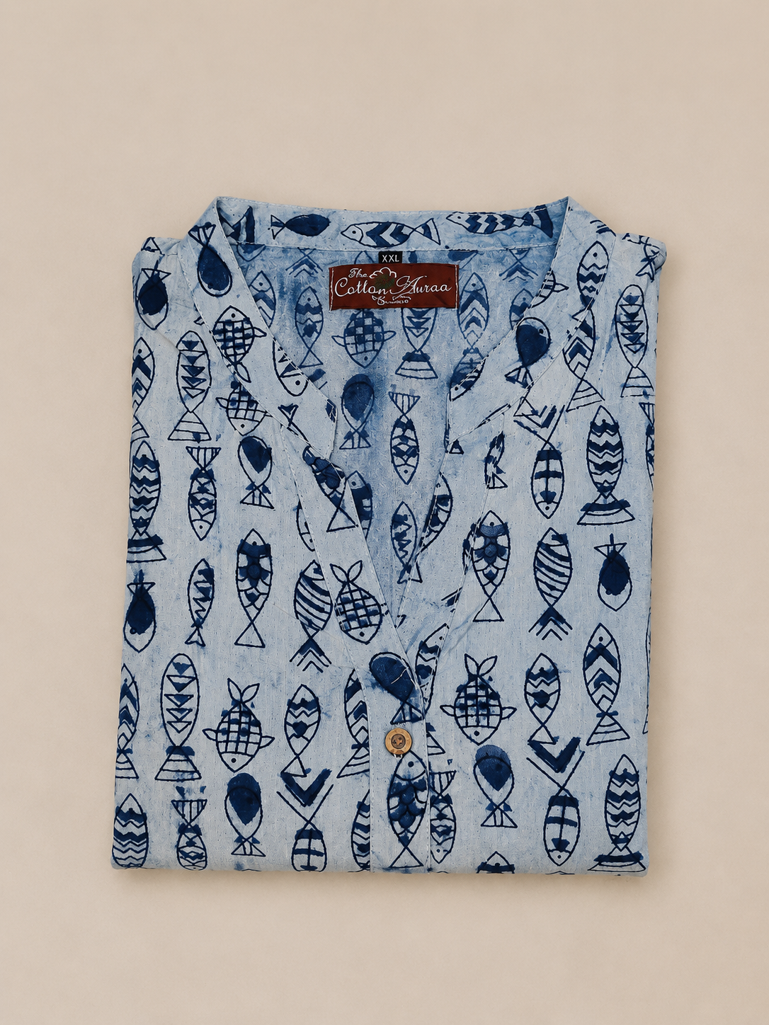 Pure Indigo Fish print Hand block One-Piece