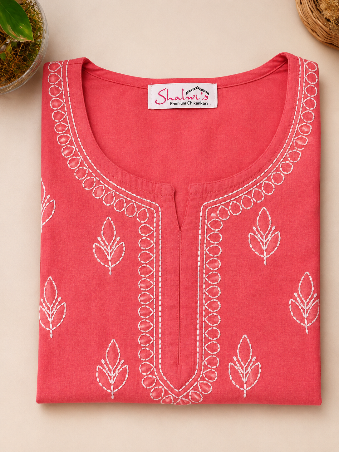 Chanderi Short Kurti with Bakhiya Chikankari