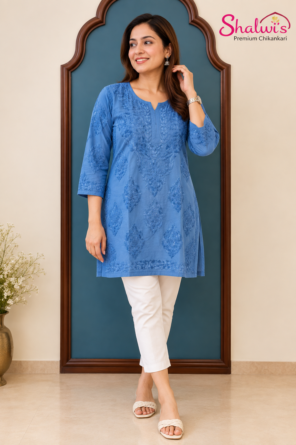 Pure Muslin Short Kurti with Detailed Chikankari Handwork
