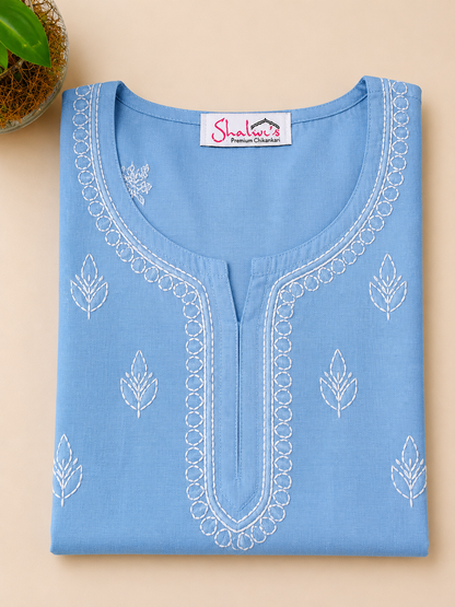 Chanderi Short Kurti with Bakhiya Chikankari