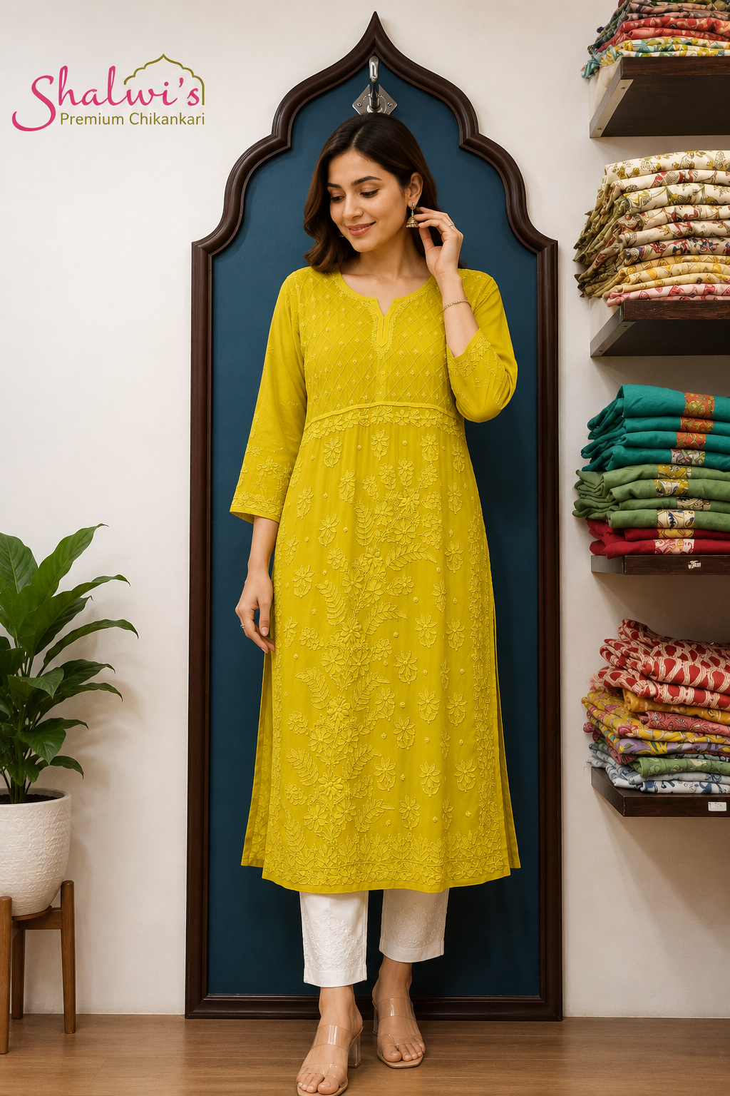 Pure Viscose Kurti with Resham Chikankari