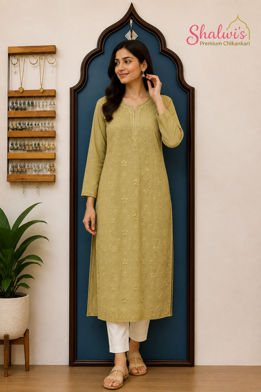 Pure Viscose Kurti with Resham Chikankari