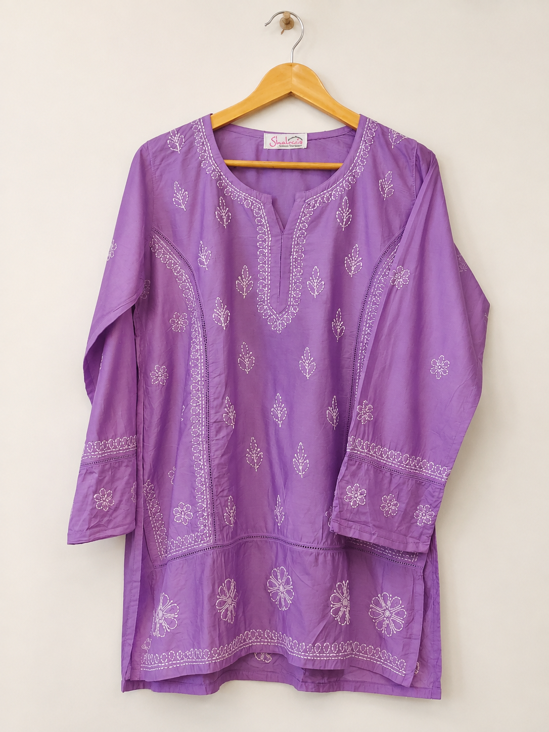 Chanderi Short Kurti with Bakhiya Chikankari